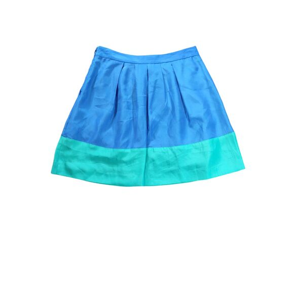 J. Crew Womens Colorblock Skirt Size 2 Blue Green Pleated Classic Preppy - Picture 6 of 7